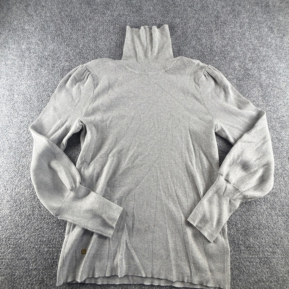 Lauren Ralph Lauren Gray Ribbed Turtleneck Puff Shoulder Sweater 1X
